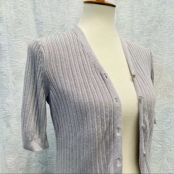 Brooks Brothers S/S Ribbed Cardigan in Cloud - Picture 4 of 10